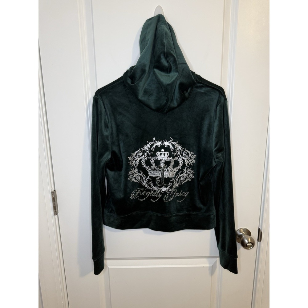 Juicy Couture Cropped Green Zip Up Sweatshirt Sweater Size Women's Medium Y2K